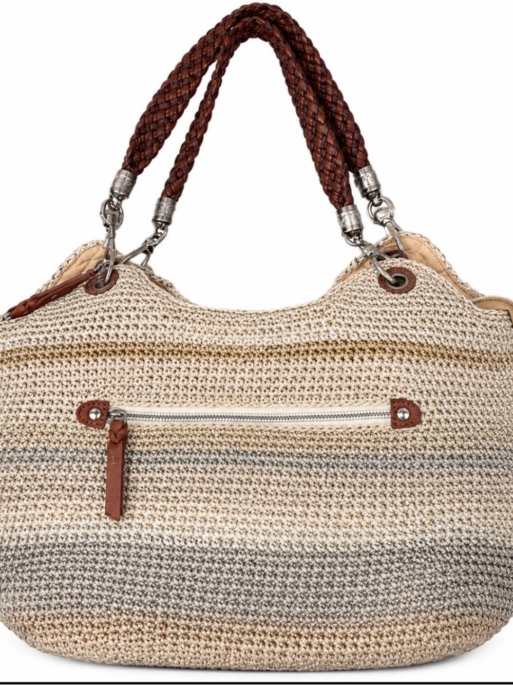 The Sak crochet purse with braided leather double straps shoulder bag top zip
